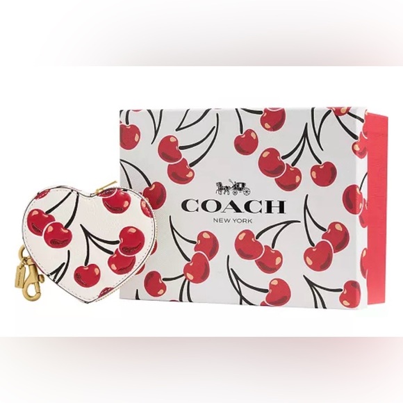 Coach Heart Keychain Wallet in Red and Cream Cherry Print - Picture 7 of 8